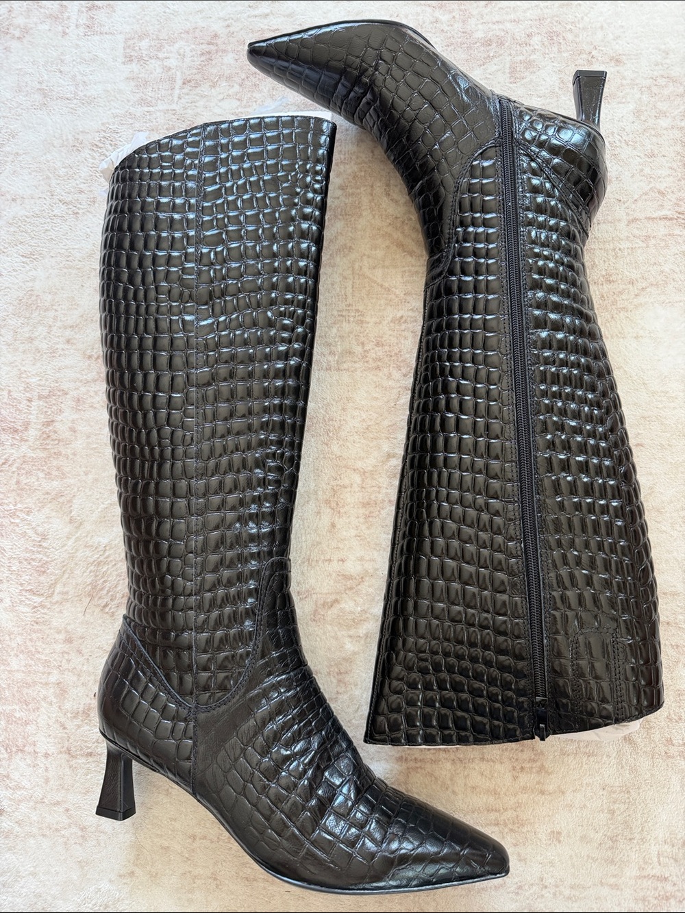 Naturalizer Deesha Black Croc-Embossed Knee High Boots 10W